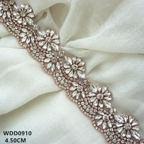 10 yards) Wholesale hand beaded sewing bridal silver crystal rhinestone applique trim iron on for wedding dress WDD0910