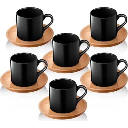 12 pieces natural wood ceramic coffee cup black cup design cup coffee cup tea cup for 6 person Gorgeous Coffee Cup