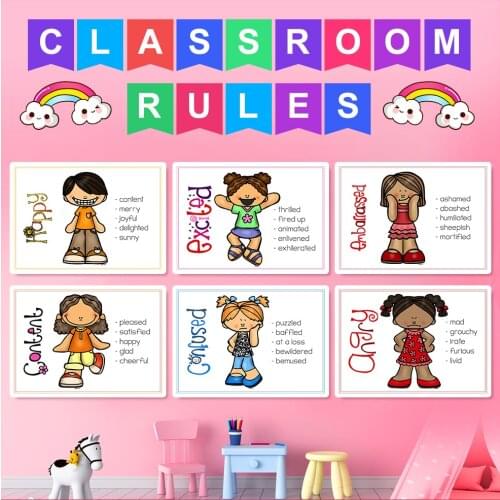 12PCS/set Classroom Rules School Decoration Posters Decor Homeschool Supplies Educational Kids Learning Toys Flashcards
