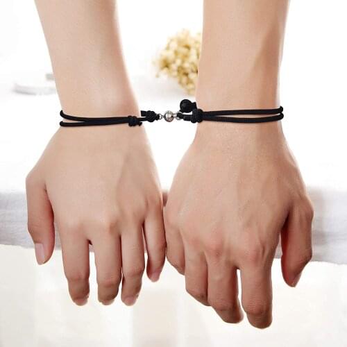 2Pcs Couple Magnet Creative Attract Couples Bracelet Stainless Steel Friendship Men Women Charm Bracelet Jewelry Lover Gift