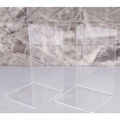 2Pcs Clear Acrylic Bookends L-shaped Desk Organizer Desktop Book Holder School Stationery Office Supplies M17F