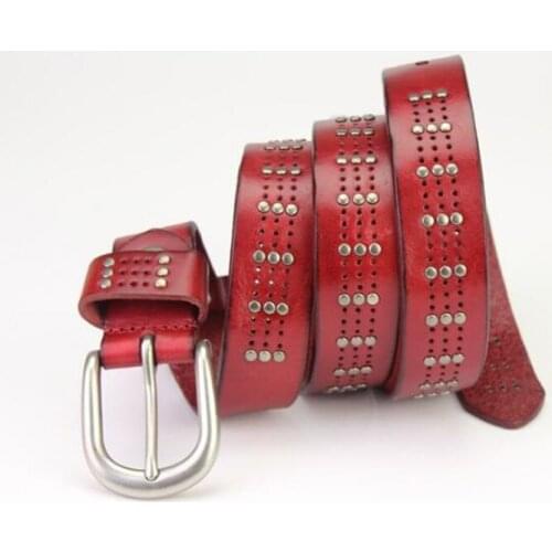 2018 fashion brand luxury high quality Genuine leather belts for women rivet punk style female cintos ceinture for jeans