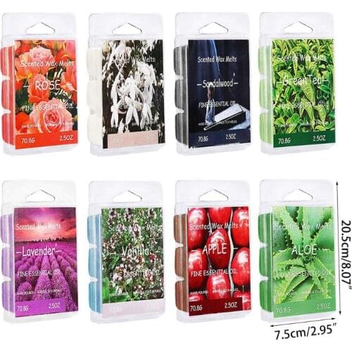 Scented Wax Melts -Set of 8 Assorted Wax Warmer Cubes/Tarts- Apple, Aloe, Green Tea, Sandalwood, Rose, Vanilla, Jasmine