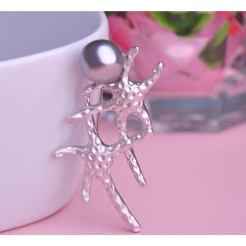 Blucome Cute Animal Starfish Shape Imitation Pearl Brooches Jewelry For Women Sweater Suit Denim Clothing Collar Pin Accessories