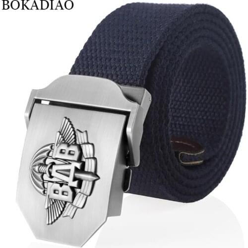 BOKADIAO Men&Women Canvas belt 3D Russian Airborne troops VDV metal buckle jeans belt Army tactical belts for men Military strap