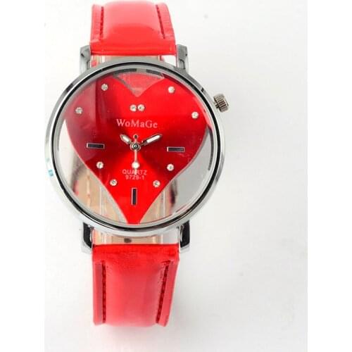 Women Watches WoMaGe Brand Watch Red Heart Design Fashion Leather WristWatch Female Saat Relojes Relogio Feminino Montre Femme
