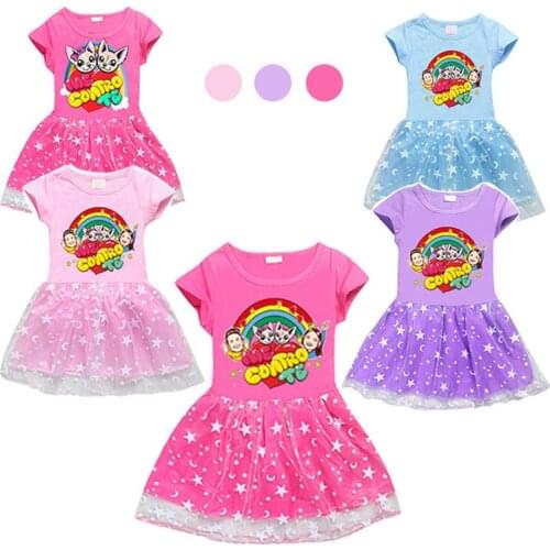 2021 me contro te Cartoon Christmas Dress Stars moon Girl Princess Costume Baby Birthday Party Girls Fashion Dress Summer Dress