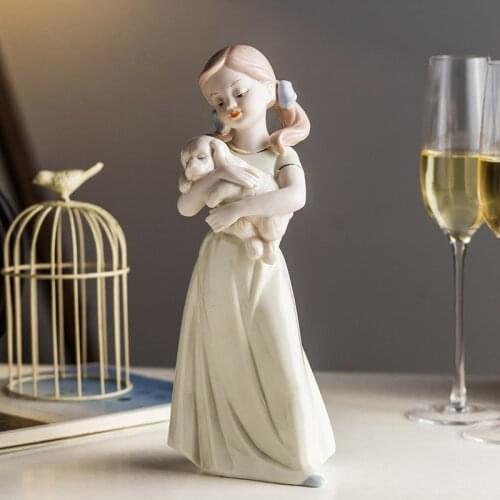 Western Girl And Dog Art Sculpture Porcelain Figure Figurine Character Statue Ceramics Craft Home Decorations Room Decor R5270