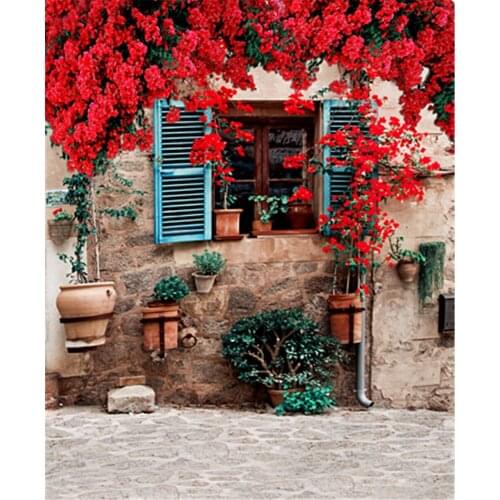 Photography Background 5x7 Stone Wall House Window Flowers Decoration Wedding Photo Shoots Professional Backdrops for Studio