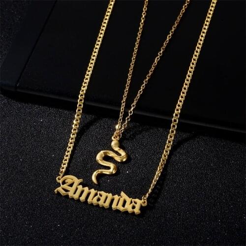 Personalized Customized Stainless Steel 3mm Cuban Chain Name Necklaces for Women Custom Double Snake Necklace Pendant Jewelry