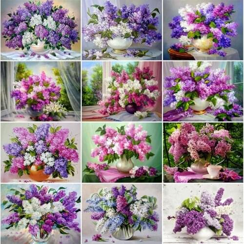 EverShine 5D Diamond Embroidery Lilac Flowers Picture Rhinestone Full Square Diamond Painting Beaded Mosaic Crystal Home Decor