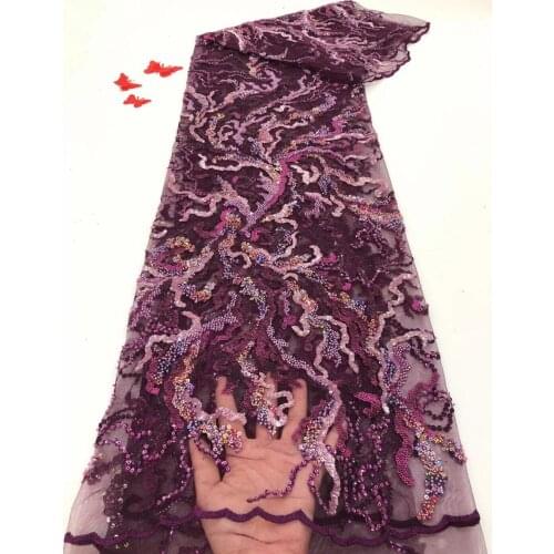 Beautiful French lace fabric 5 yards fashion party dress tulle lace fabric SYJ-96681 with beads