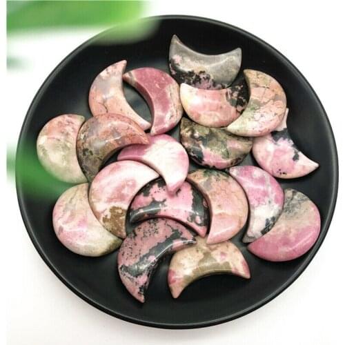 Hot selling polished natural quartz crystal pink rhodonite moon shaped gemstone for gift