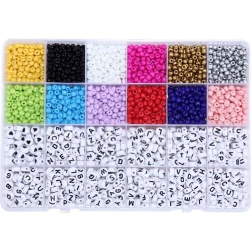 4MM 2000pcs Seed Beads Kit+600pcs Letter Beads Jewelry Making Set For DIY Bracelets Necklace Accessories Children Creative Toy