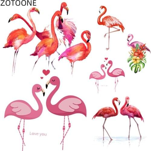 ZOTOONE Flamingo Heart Patch for Clothing Iron on Flower Stickers for Couples Kids Thermo Transfers Animal Patches for T-shirt D