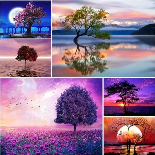 2021 New DIY 5D Diamond Painting House Diamond Embroidery Tree Scenery Full Square/Round Mosaic Resin Landscape Cross Stitch Kit