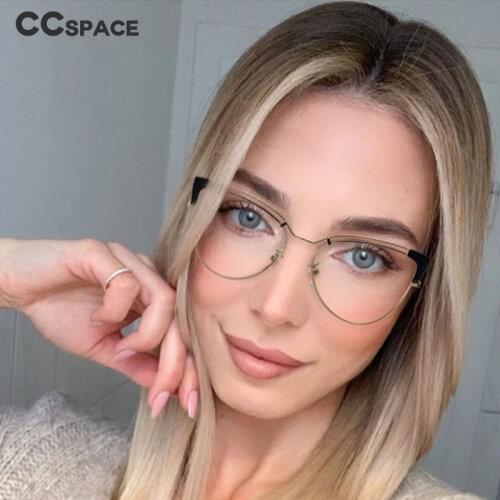 48291 Cat Eye Retro Metal Glasses Frame Anti-Blue Light Womens Optical Fashion Computer Eyeglasses Flat Lens