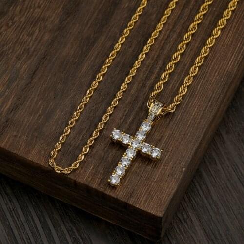 Retro Classic Shiny Crystal Cross Necklace For Women Fashion Stainless steel Choker Pendant Female Religious Jesus Jewelry Gift