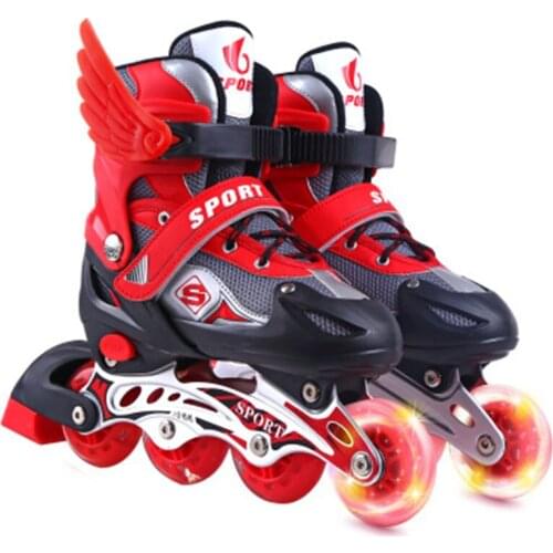 Skating shoes children boys and girls single flash PVC roller skates adjustable