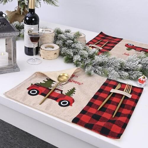 Christmas Table Placemat Runner Setting For Dining Room Rectangle Cotton Napkins Home Decor Trees Car 43*34 cm