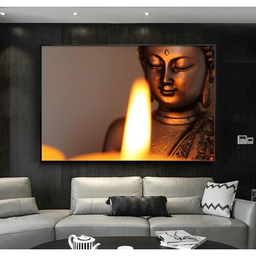 Embelish 1 Pieces New Buddha Statue And Candlelight Home Decor Large Posters For Living Room Wall Art Picture HD Canvas Painting