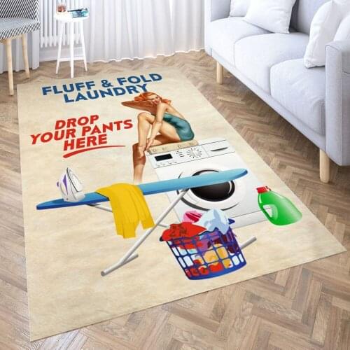 LAUNDRY VINTAGE PINUP Carpet for Living Room 3D Anime Cartoon Rug Gamer Teen Room Bedside Lounge Rug Kids Children Floor Mats