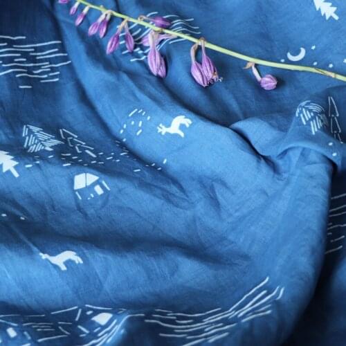 High quality natural pure ramie fabric Moonlight night Village tissu Designer custom skirt dress material