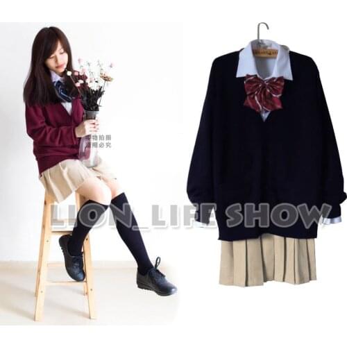 Japanese Women JK Student Sweater Cardigan School Uniform Set Cosplay Costume