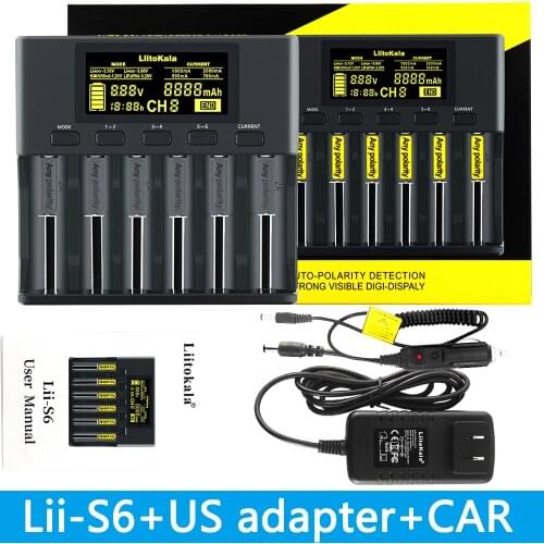 NEW LiitoKala Lii-S6 Battery charger 18650 Charger 6-Slot Auto-Polarity Detect For 18650 26650 21700 32650 AA AAA batteries