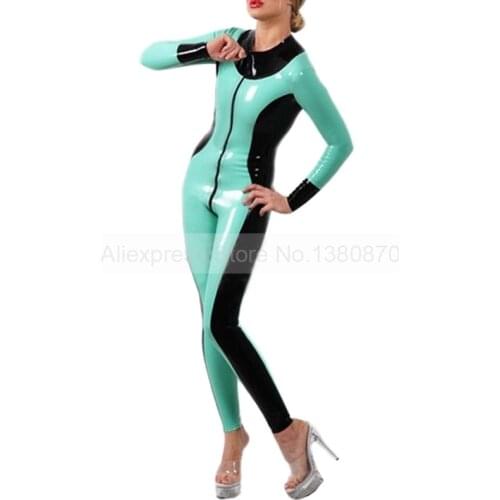 Female Latex Tights Bodysuit Sexy Slim Rubber Fetish Catsuit With Front Zip Handmade S-LC234