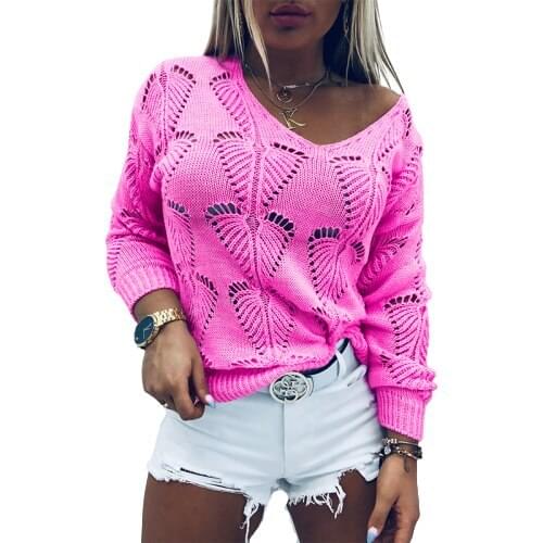 New Fashion Women Ladies Autumn Winter Warm Casual Long Sleeve Jumper Sweaters Female Loose Pullovers Hollow Out Sweaters Blue