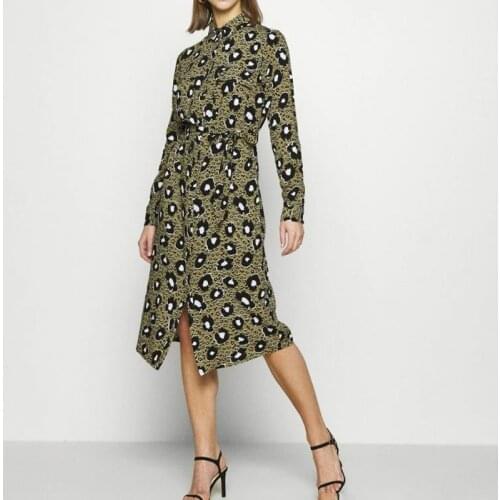 Long-sleeved single-breasted sash printed dress ladies fashion temperament career office long dress streetwear clothing