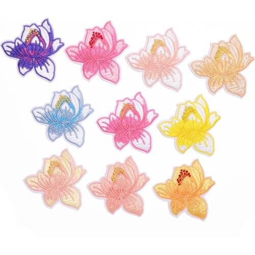 10 types colors Lotus Series For Clothes Iron on Embroidered Patches For Jeans Hat Sticker Sew-on DIY Patch Applique Badge Decor