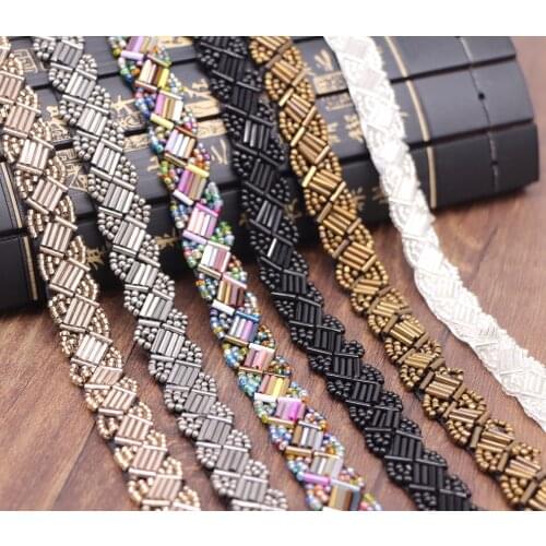 10Yards Sewing Accessories 1.5cm Black White Silver Pearl Trims Bridal Beaded Rhinestone Lace Appliques Belt For Wedding Dresses