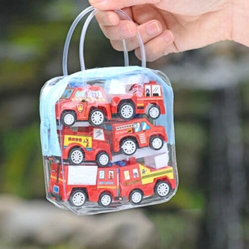 6pcs/set Children Mini Pull Back Car Toy Construction Vehicle Fire Truck Model Set Boys Birthday Holiday Gift