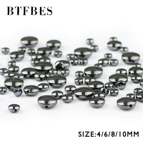 BTFBES Black Hematite Convex COINS Spacer Beads 4/6/8/10MM Natural Stone Hematite Flat Round Loose Beads for Jewelry Making DIY