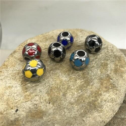 4.93mm Hole 316l Stainless Steel Enamel Football Bead Fit Original Charm Leather Bracelet DIY Jewelry Making (Only Bead)