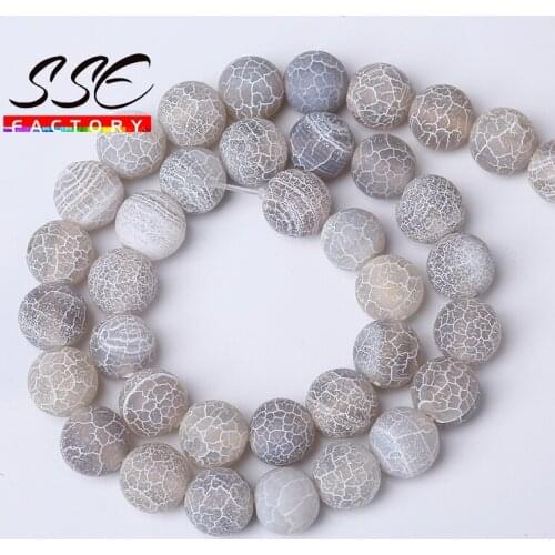 4 6 8 10 12mm Natural Stone Matte Onyx Beads For Jewelry Making Frost Cracked Gray Agates Beads Diy Bracelet Necklace 15inches