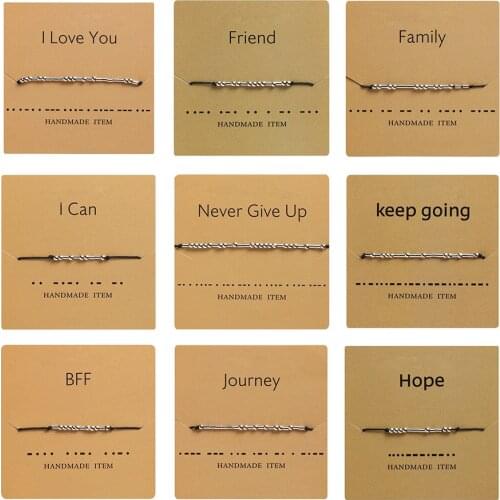 Handmade Morse Code Beads Adjustable Black String Bracelet With I Love You Letter Cardboard Creative Charm Jewelry For Lover BFF