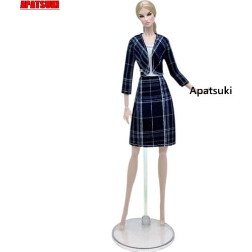 Black Plaid Coat & Dress Fashion Doll Outfits For Barbie Doll Clothes Set Jacket & Dresses 1/6 BJD Dolls Accessories Toys