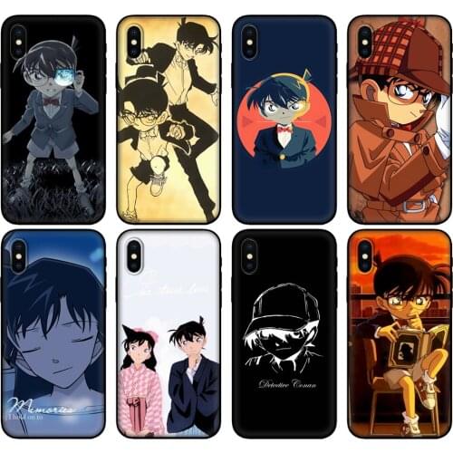 Black tpu case for iphone 5 5s se 6 6s 7 8 plus x 10 cover for iphone XR XS 11 pro MAX case Detective Conan