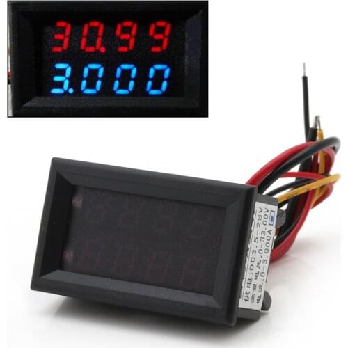 Dual Display 4 Bit Voltage Current Meter DC 0-33V/1A/3A Voltmeter Ammeter