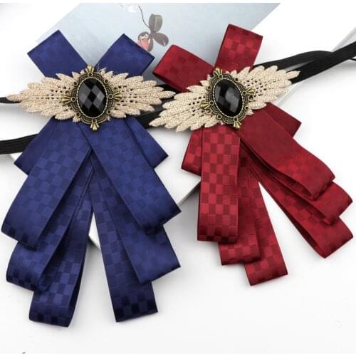 Vintage Women Bow Tie Chic Unisex Neck Collar Shirt Ribbon Bowtie Cravat Elastic Band Rhinestone Butterfly Uniform Accessory