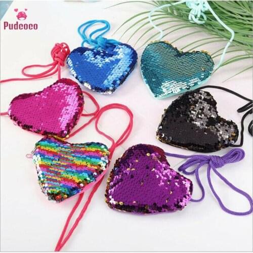 Toddler Kids Children Boy Girl Small PU Leather Cartoon Heart Sequins Printed Shoulder Bag Coin Purses