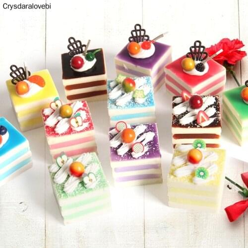 6pcs Simulation Square Cream Fruit Cake Artificial Lifelike Fake Small Cake Model Food Cake Kitchen Photography Props Decoration