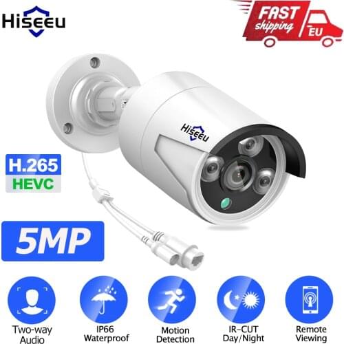 Hiseeu 5MP POE Audio IP Camera Home Security H265 Video Surveillance Camera ONVIF Outdoor Waterproof IP66 for CCTV P2P NVR