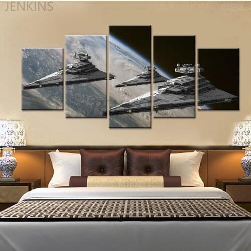 Canvas Art Painting For Living Room Space ship spacecraft HD Prints Wall Decor Picture Star Destroyer Wars World Poster 5 Piece