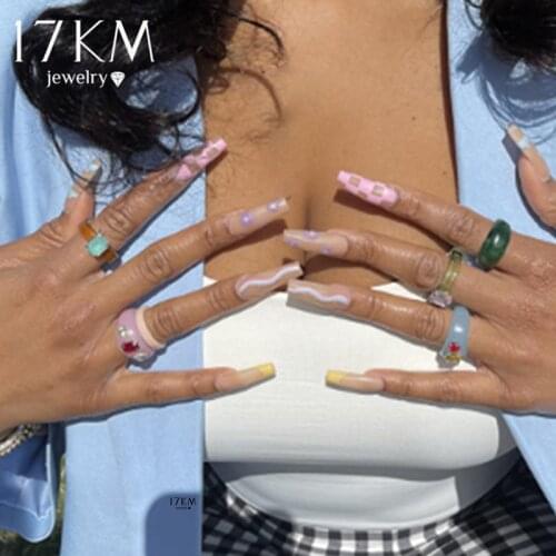 17KM Bohemian Creative Irregular Acrylic Resin Ring For Women Summer Transparent Square Round Crystal Rings Jewelry Party