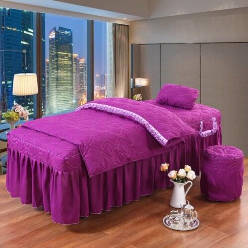 4pcs Beauty Salon Bedding Sets Massage Spa Use Bed Linens Sheets Bedspread Massage Spa Bed Skirt Pillowcase Duvet Cover Set