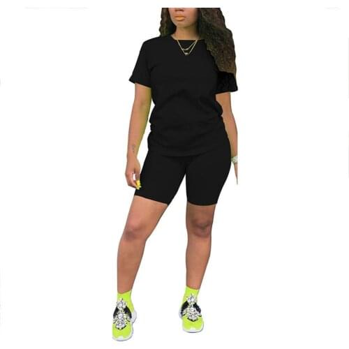 Short Sets Women Leisure elegance Solid Color Short Sleeve T-shirt Elastic Shorts Cotton Sports Tracksuit Womens Clothing
